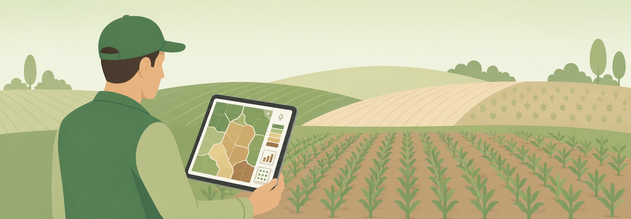 Conseiller agricole sur le terrain consultant des données de sols sur tablette